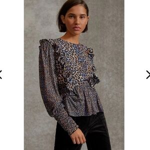 BL^NK LONDON LEOPARD PRINT MOIRA RUFFLED PEPLUM TOP SZ XL